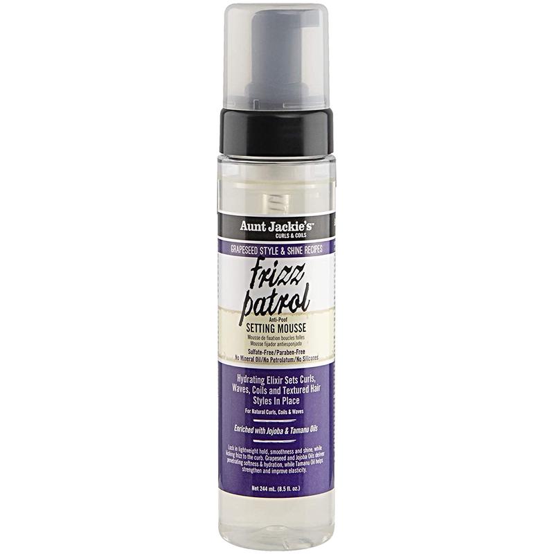 Aunt Jackie’s FRIZZ PATROL Anti-Poof TWIST & CURL SETTING MOUSSE with jojoba and Tamanu oil